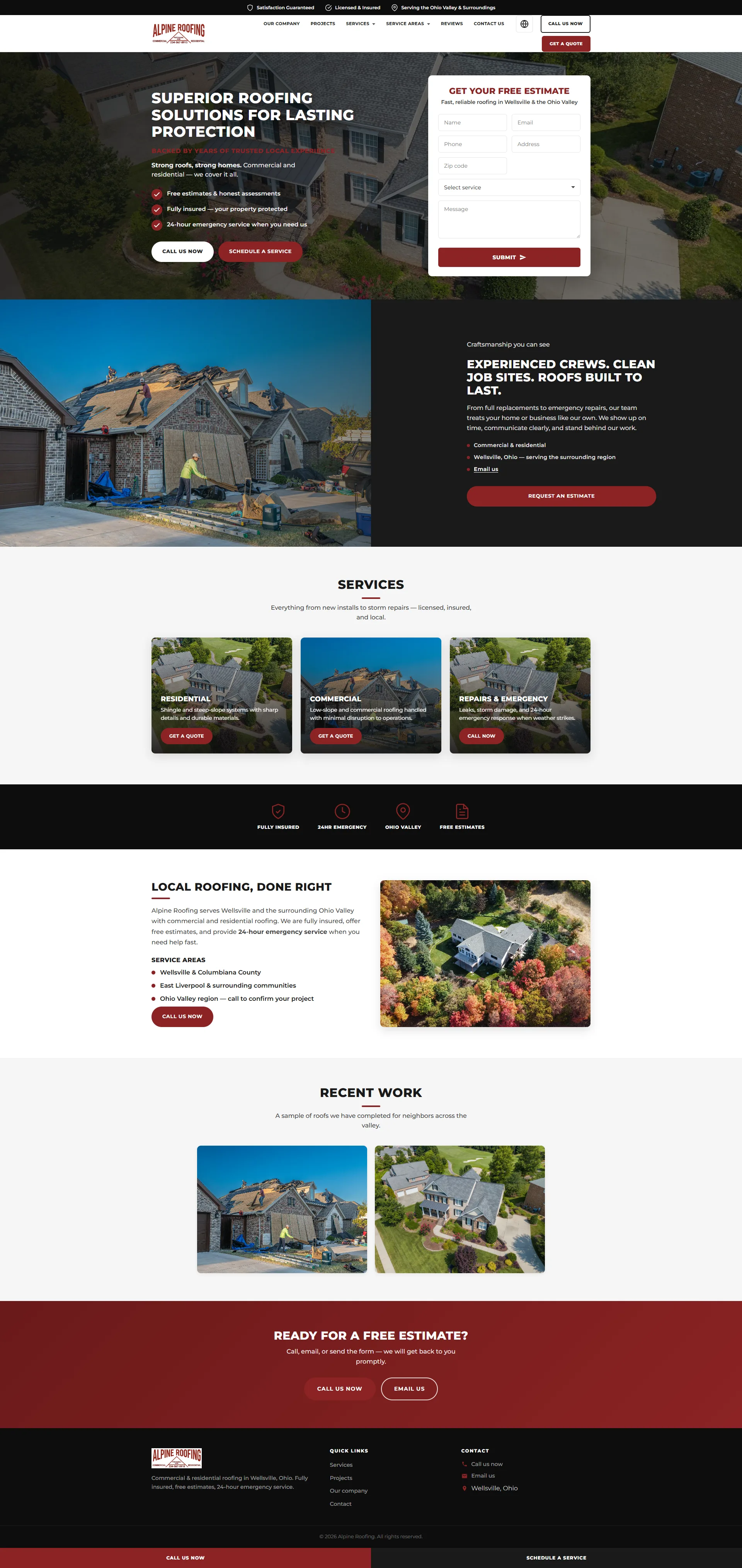 Alpine Roofing full page website screenshot